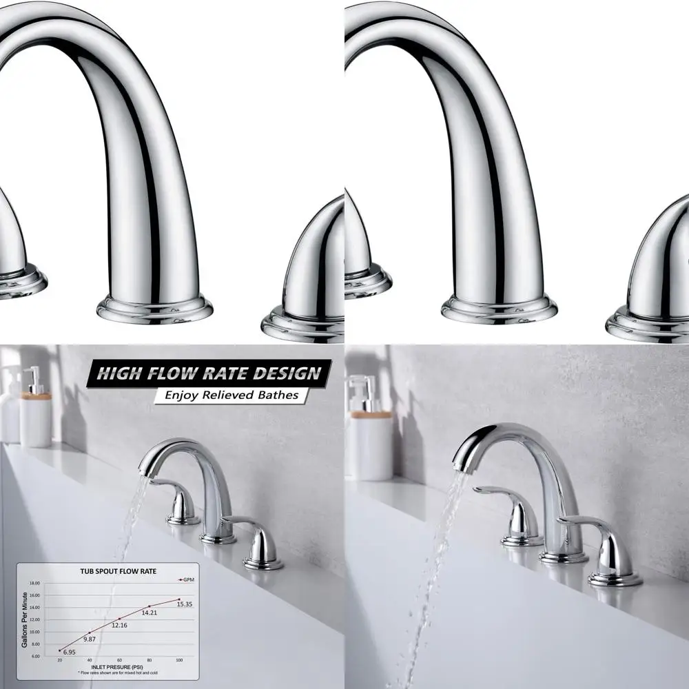 

2-Handle High Flow Chrome Roman Tub Faucet with Valve