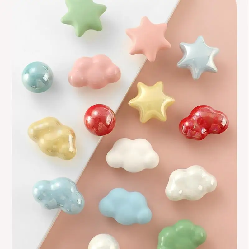 Ceramic Cloud Shape Cabinet Knobs Iridescent Pearl Finish Colorful Drawer Pulls For Kids Room Kitchen Cupboard Dresser Wardrobe