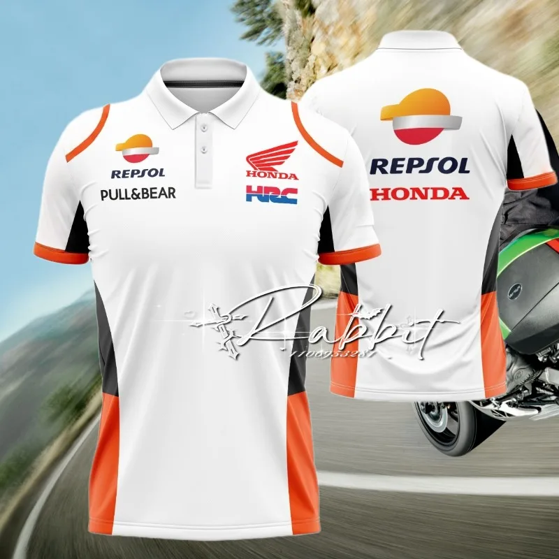 

2025NewHonda Racing Team HRC Fashion Street Polo Shirt Men's Motorcycle Racing Cycling Speed Dry T-shirt Casual High Quality Top