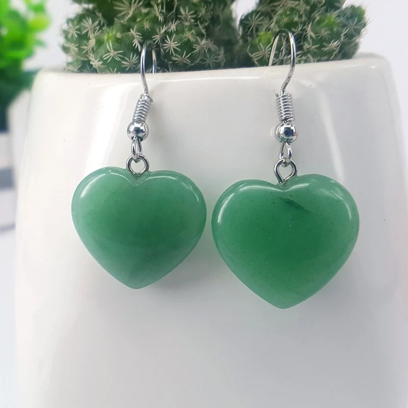 Natural Stone Amethyst Rose Quartz Heart Dangle Earrings For Women Crystal Agate Drop Brinco Jewelry Wedding Party Girls Gift