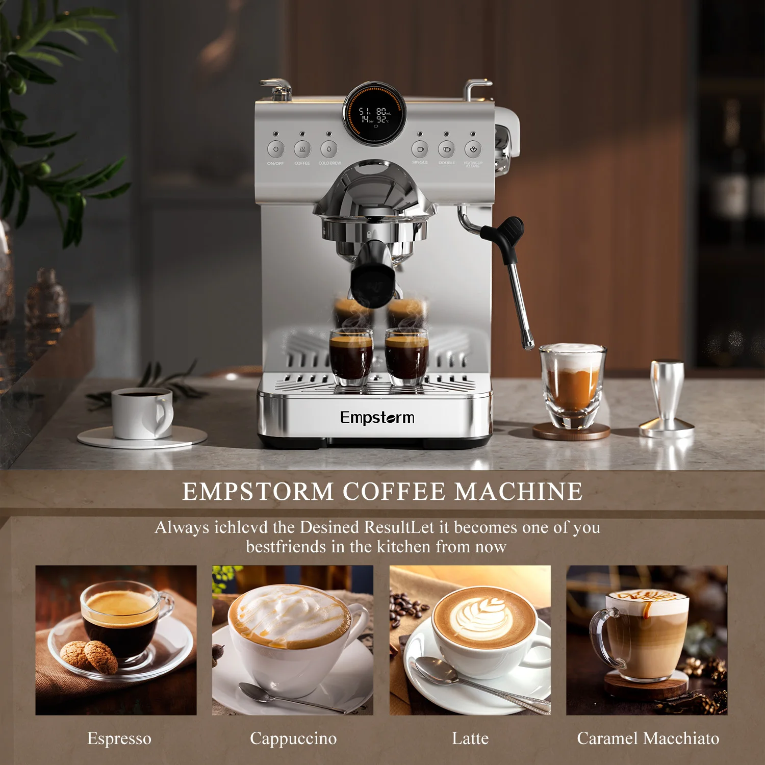 Empstorm Household Coffee Machine Electric Semi Automatic 120v Silver Color Cold Brew Coffee Maker for Home and Office