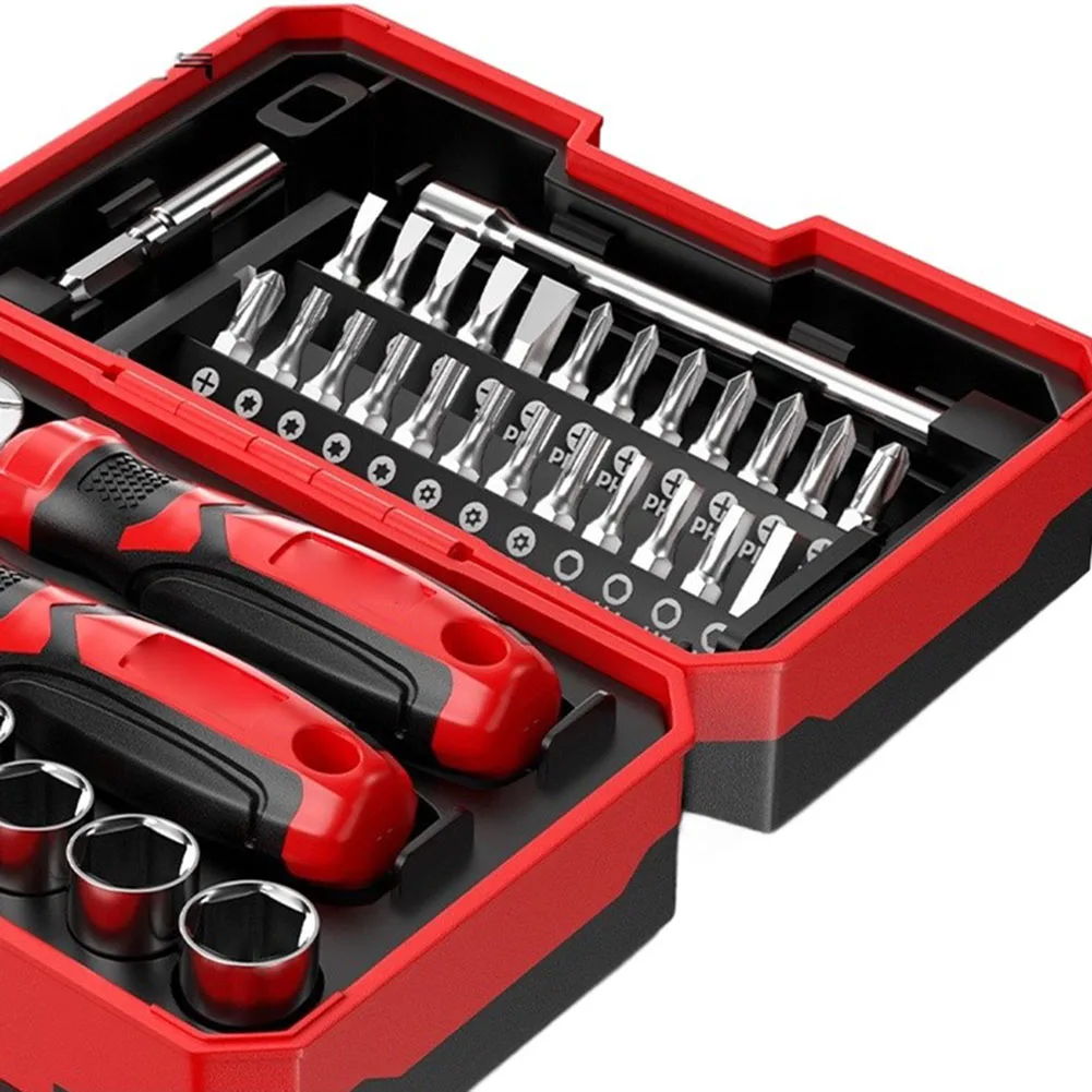 Ratchet Wrench Set Including Drive Sockets Bit Tips and Storage Case for Daily Maintenance Repairs and Assembly Operations