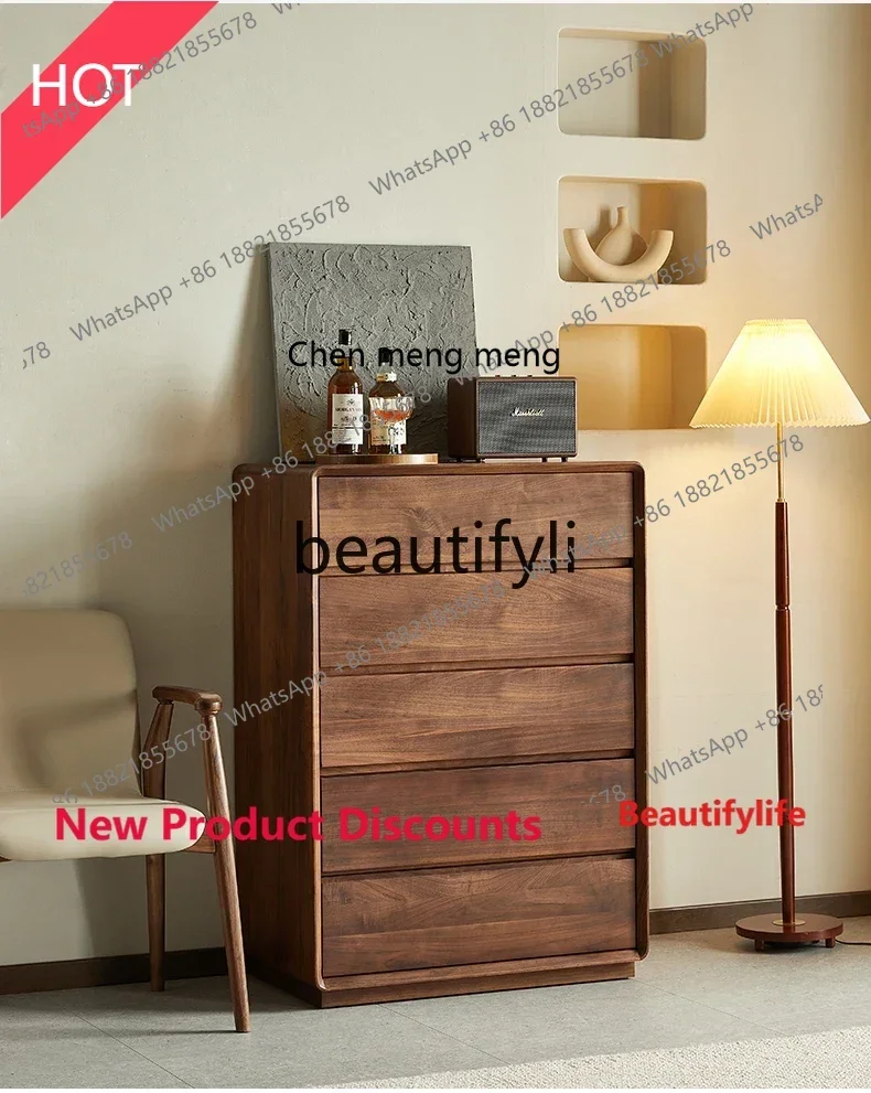 

A32 North American black walnut chest of drawers Nordic all solid wood living room vertical cabinet floor locker