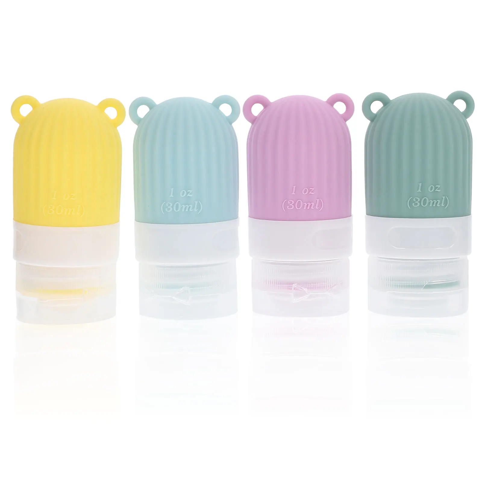 

4Pcs 30ml Squeezable Silicone Travel Bottles Durable Lightweight Compact Design Refillable for Toiletries and Liquids