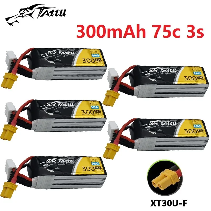 TATTU 300mAh 75C 3S 11.4V Lipo Battery For RC Helicopter Quadcopter FPV Racing Drone Parts 3S Battery With XT30 Plug