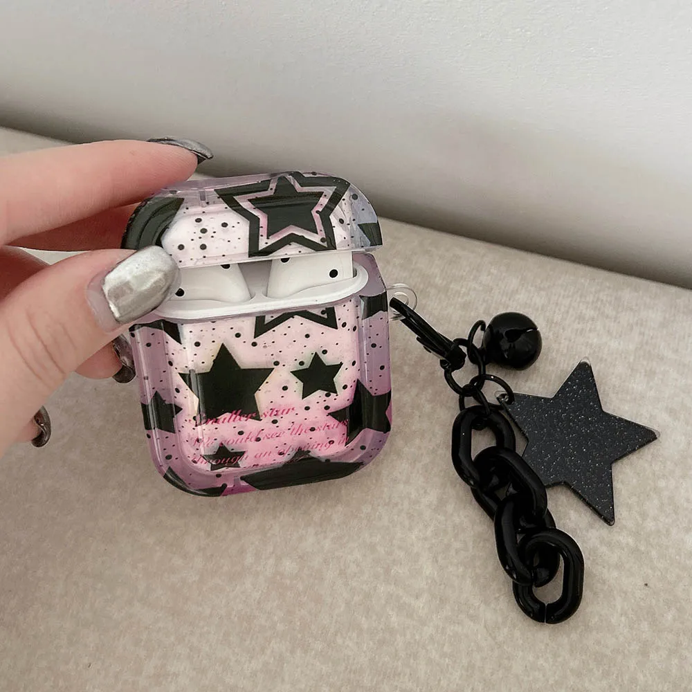 Чехол для наушников Sweet Cool Stars с подвеской в виде черной звезды, брелок для Apple AirPods 3, коробка с цветущими чернилами для Air Pods Pro 1, 2, чехлы