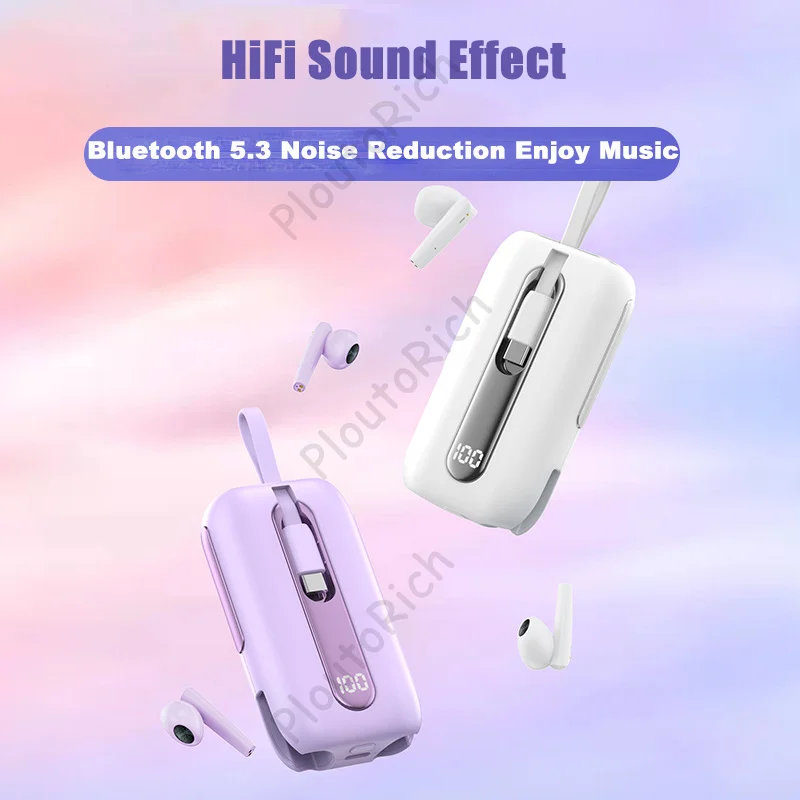 Wireless Bluetooth Earphone HiFi Sound Effect Large Capacity Charging Compartment Power Display Power Bank  Music Charge Phone