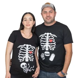 Maternity Halloween Skeleton T-Shirts Couple X-ray Baby Pregnancy Tee Men's Burger Food Funny Pregnancy Announcement Y2k Clothes