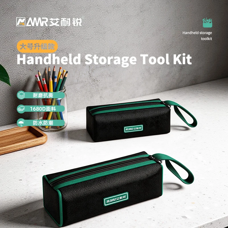 AMR Portable Mini Electrician Tool Kit Storage Bag, Heavy Duty Durable Small Tool Pouch with Handle for Hand Tools Organizer