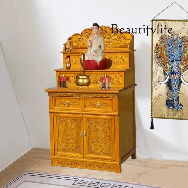 New Buddha Niche Altar Household Economical Tibetan Solid Wood Clothes Closet God of Wealth Worship Table