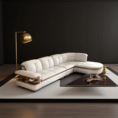 Juego de sofás seccionales de cuero genuino en forma de L de lujo con USB, Altavoz Bluetooth, sala de estar Linlamlim, sofás de cuero italiano