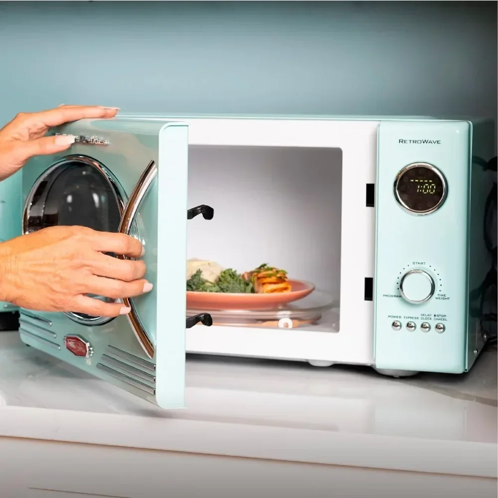 2026 hot sale l L Retro Countertop Microwave Oven, 800-Watt, 0.9 Cu Ft - 12 Pre-Programmed Cooking Settings - Digital Clock, Kit