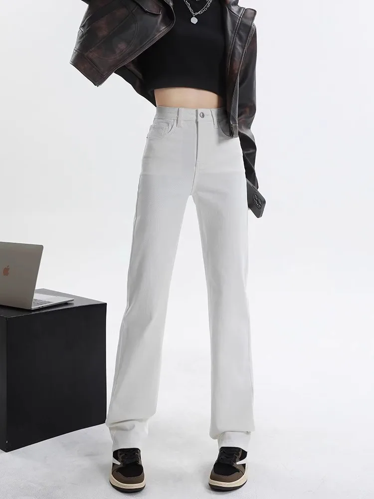 

White High Waist Slim Straight Denim Jeans Women's Loose Fitting Slimming Ladies Drapey Smoke Tube Pants Spring Summer New Ar...