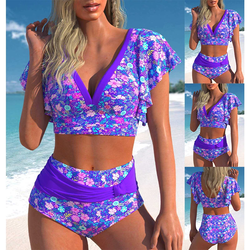 2023 Summer Two Piece Swimwear Beach Bikini Sexy Swimwear Set Summer Women\'s New Print Two Piece Bikini Beach Swimwear