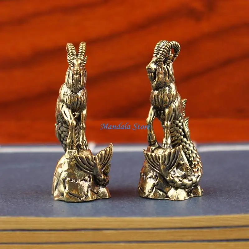 U2JC Handcrafts Copper Goat Head Fish Body Statue Figurine for Home Shelf Decoration