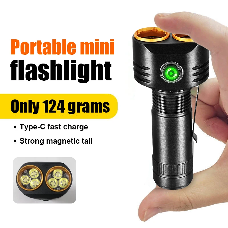 

Mini 6 LED Type-C Rechargeable Aluminum Alloy Flashlight Portable Torch Flashlight with 3 Modes Searchlight Magnetic Work Lights