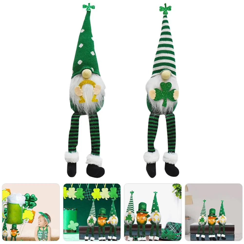 

2Pcs St Patricks Day Home Gnome Cloth Decoration Party Photo Prop Lucky Clover Ornament Festival Desktop Adornment