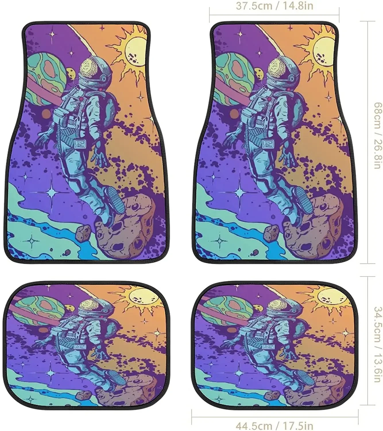 Space Astronaut Pop Vintage Car Mats Universal Drive Seat Carpet Vehicle Interior Protector Mats Funny Designs All-Weather Mats