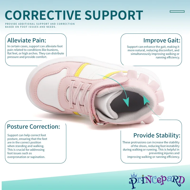 Picture 5: PRINCE PARD Orthopedic Girl's Shoes with Hard Back Support, Pink Lace Skirt Belt Design Correction Kids Board Shoes