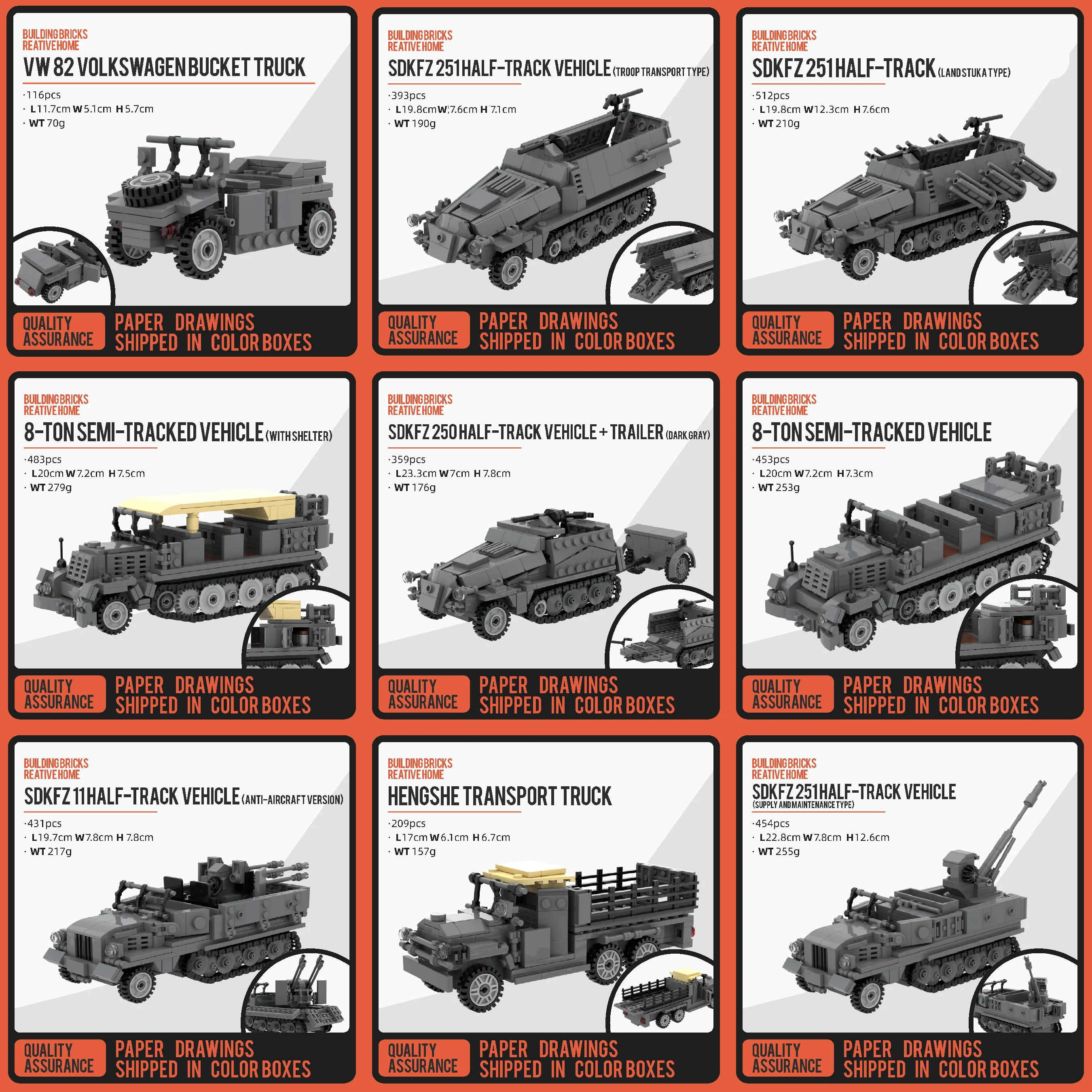 Creative Building Blocks Home MOC World War II German Army Opel