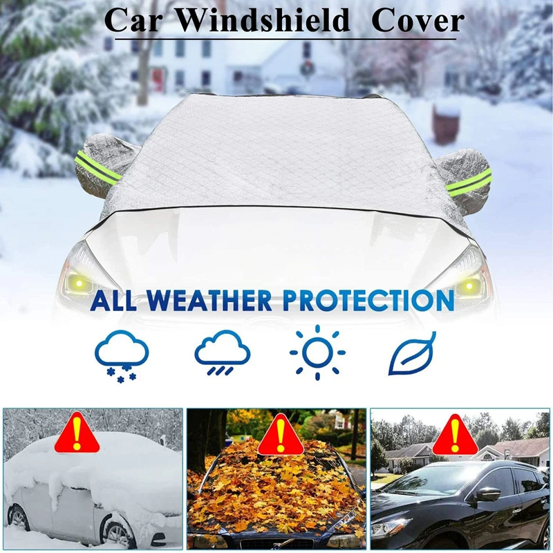 Car Windshield Snow Ice Cover with 4-Layer Protection Large Size Thickened Protective Layer Frost Cover Suitable for Most Cars