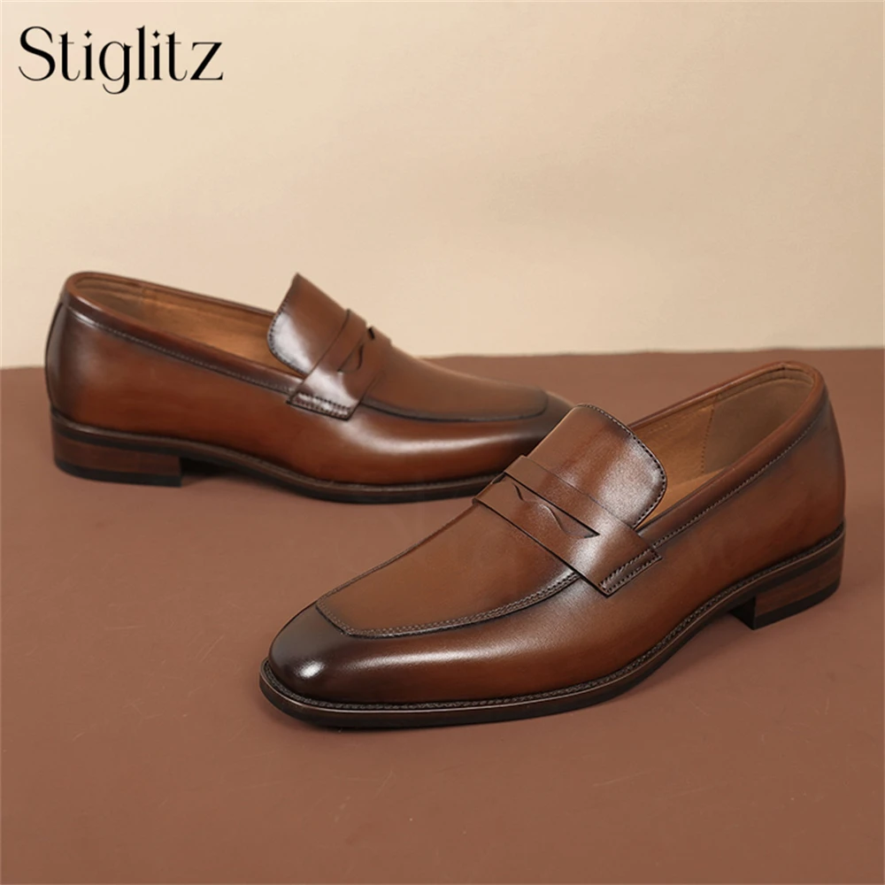 Kalfsleer Loafers Voor Heren Zwart Bruin Gepolijst Echt Lederen Handgemaakte Schoenen Comfortabele Zachte Lederen Slip-On Business Heren Schoenen