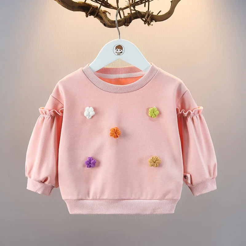 

Autumn New Girls Solid Color Sweater Fashionable Fall Clothing Female Baby Long-sleeved T-shirt Baby Autumn Outwear