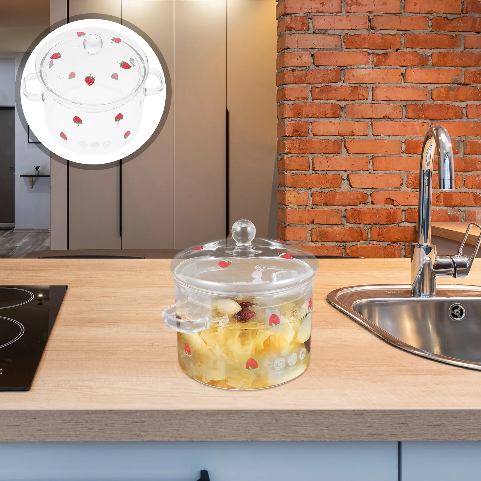 

1900Ml Dual Handle Glass Soup Pot Heat Resistant Stovetop Cookware For Cooking Stewing Braising Instant Noodles Simmer Pot With