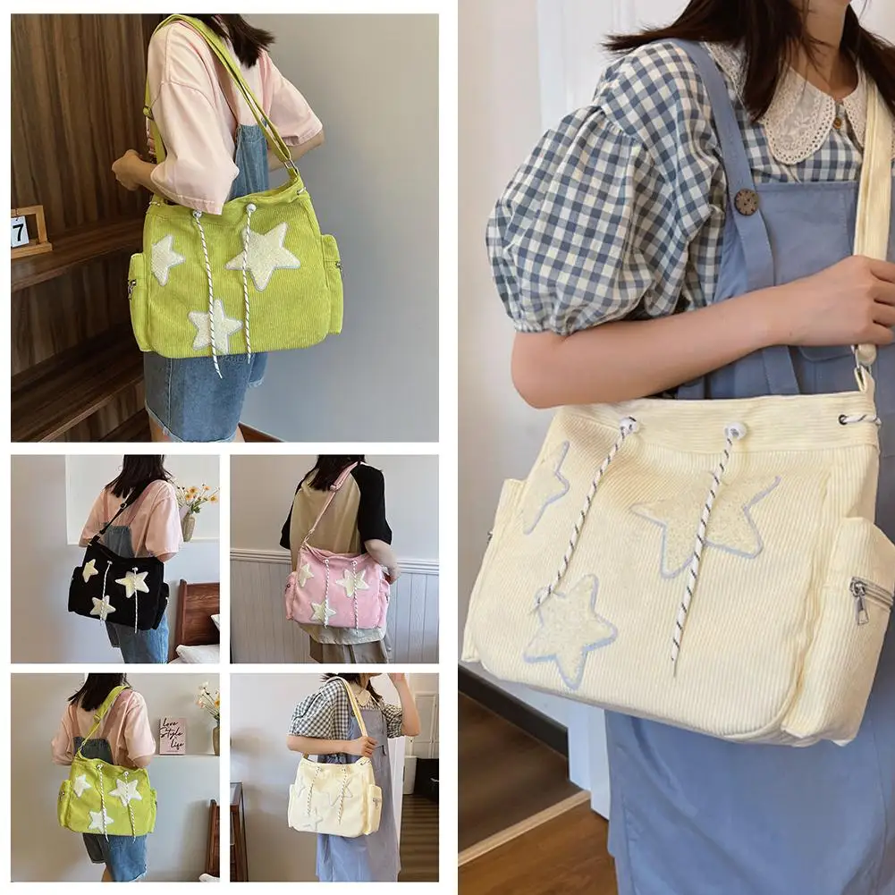 Star Pattern Tote Storage Bag Large Capacity Casual Cute Street Bag Design Crossbody Shoulder Bag Star Drawstring Korean St Z1J9