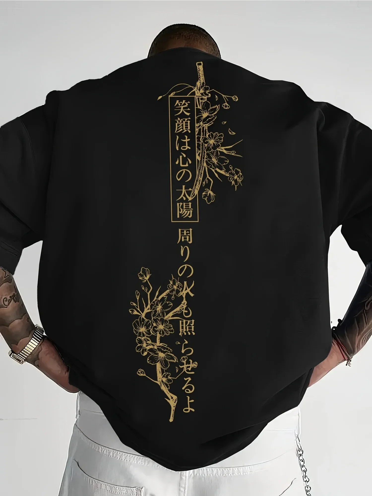 Kanji Sakura Quote Graphic T-Shirt Men Women Streetwear Short Sleeve Cotton Aesthetic Positive Vibe Style Tee Tops