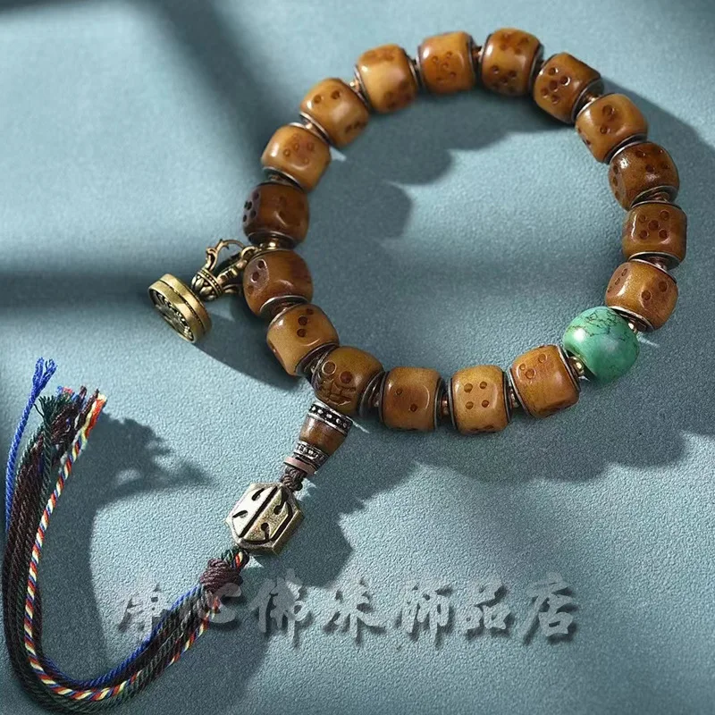 Bone Dice Single Circle Tibetan Style Three-way Tassel Men and Women Buddhist Prayer Beads Bracelet