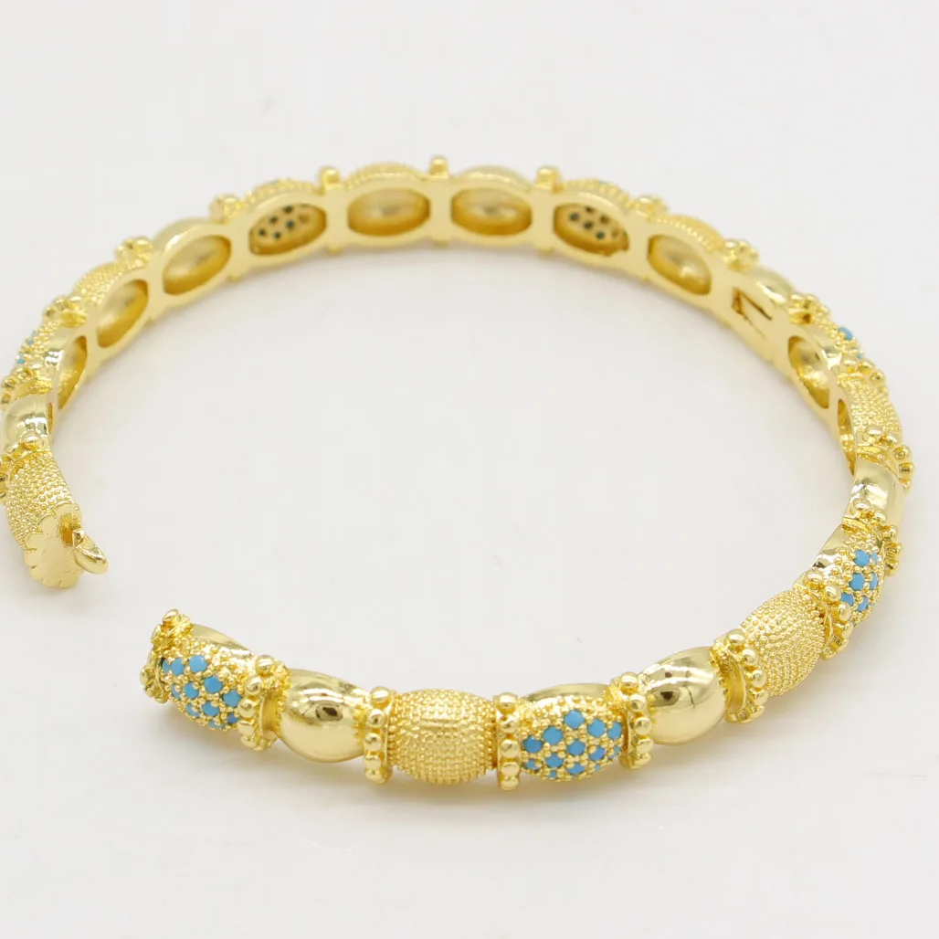 Adixyn 24k Dubai Gold Color/Cubic Zirconia Bangles Bracelet For Women Girl African Eritrea Bridal Wedding Bangels Jewelry Gifts