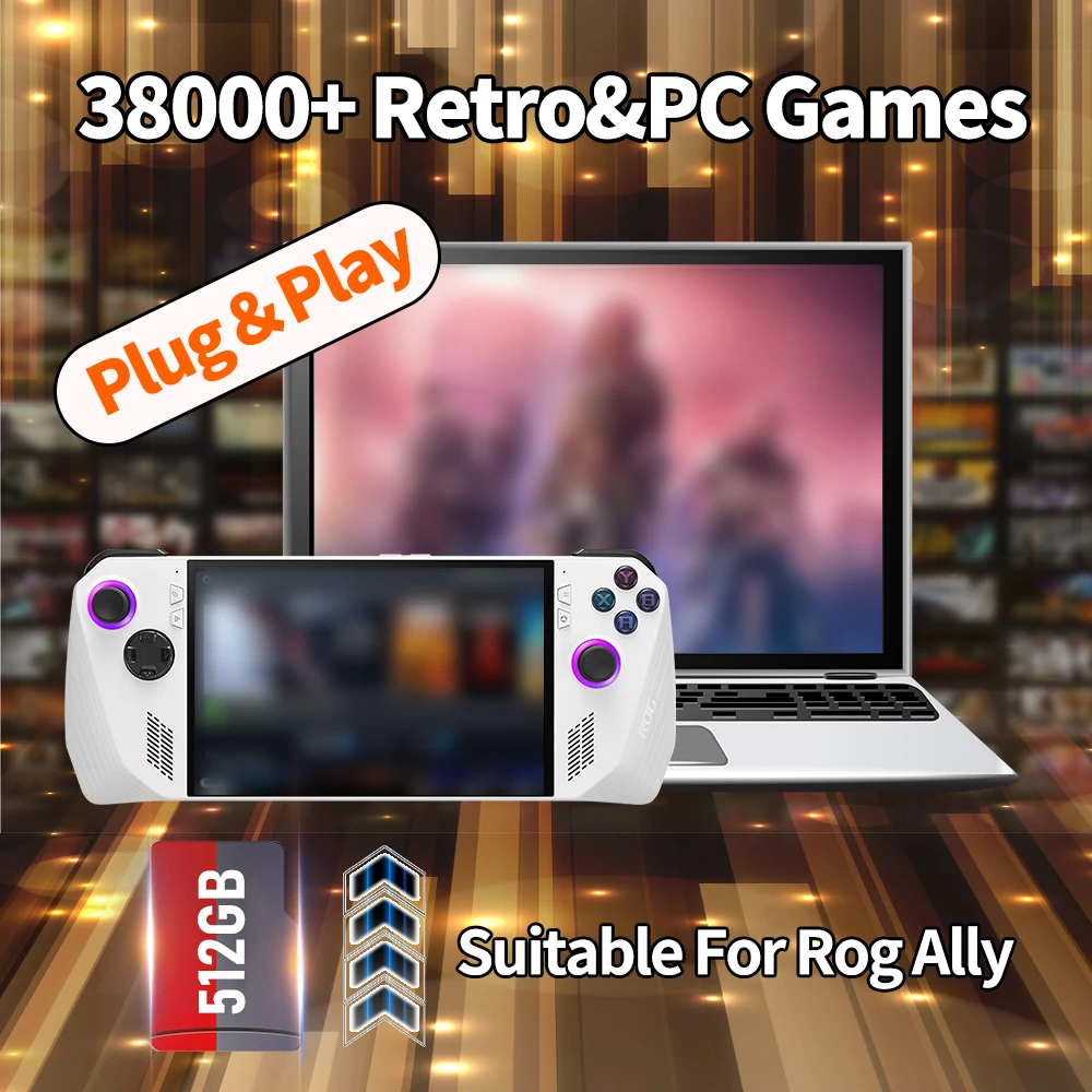 

Playnite&Retrobat 512G Gaming TF Card For ROG Ally/WIN Handheld/ PC Memory Card Built-in 38000+ Games For N64/PS3/PS2/PSP/SS/PS1