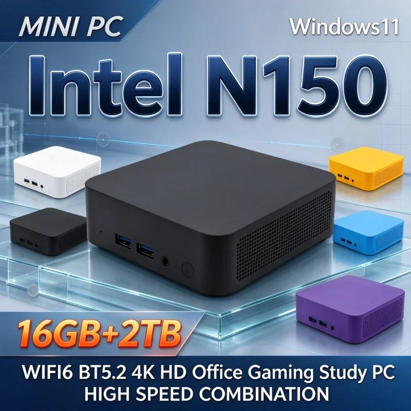 Intel N150 Mini PC Windows 11 16GB RAM 1TB/2TB SSD WiFi6 BT5.2 4K Display Output Small Desktop PC For Daily Work Game Home Use