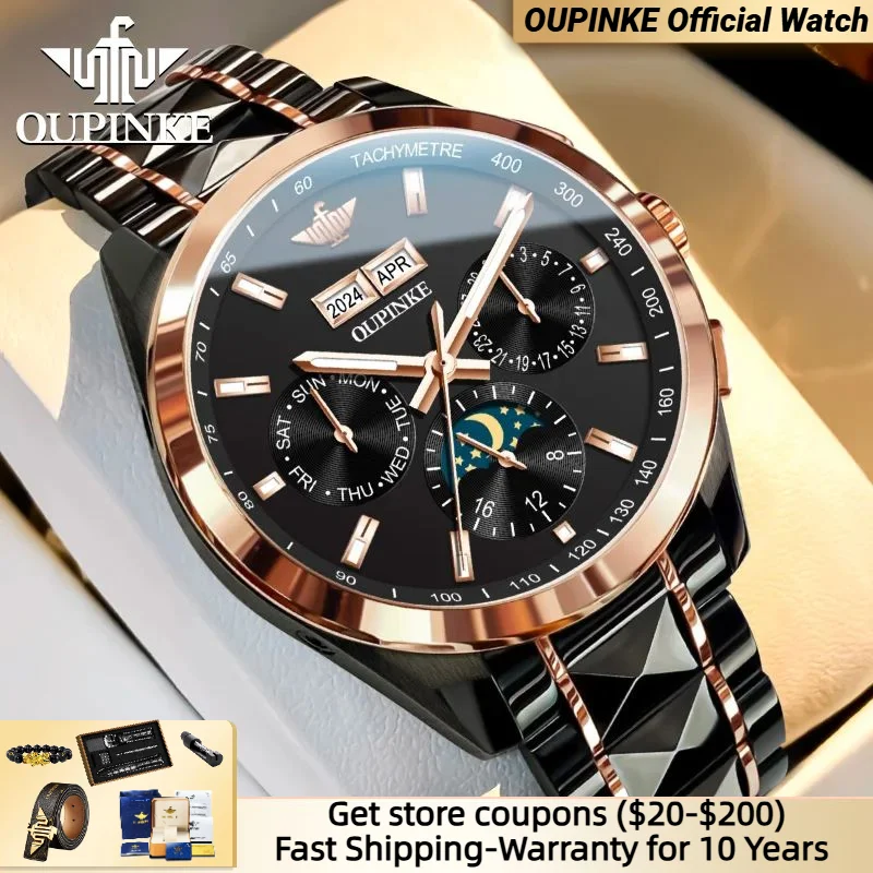 

OUPINKE 3238 Mechanical watch for men Multifunctional Dial Moon Phase Waterproof 316 Stainless steel Automatic Movement Watch