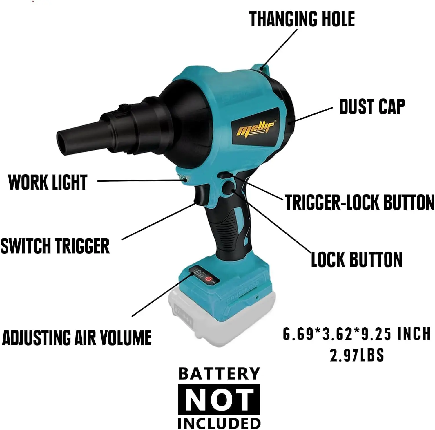 Cordless Compressed Air Duster for Makita 18V Battery Brushless Air Blower Inflatable Pump for PC Keyboard, Pool Toy(Tool Only)