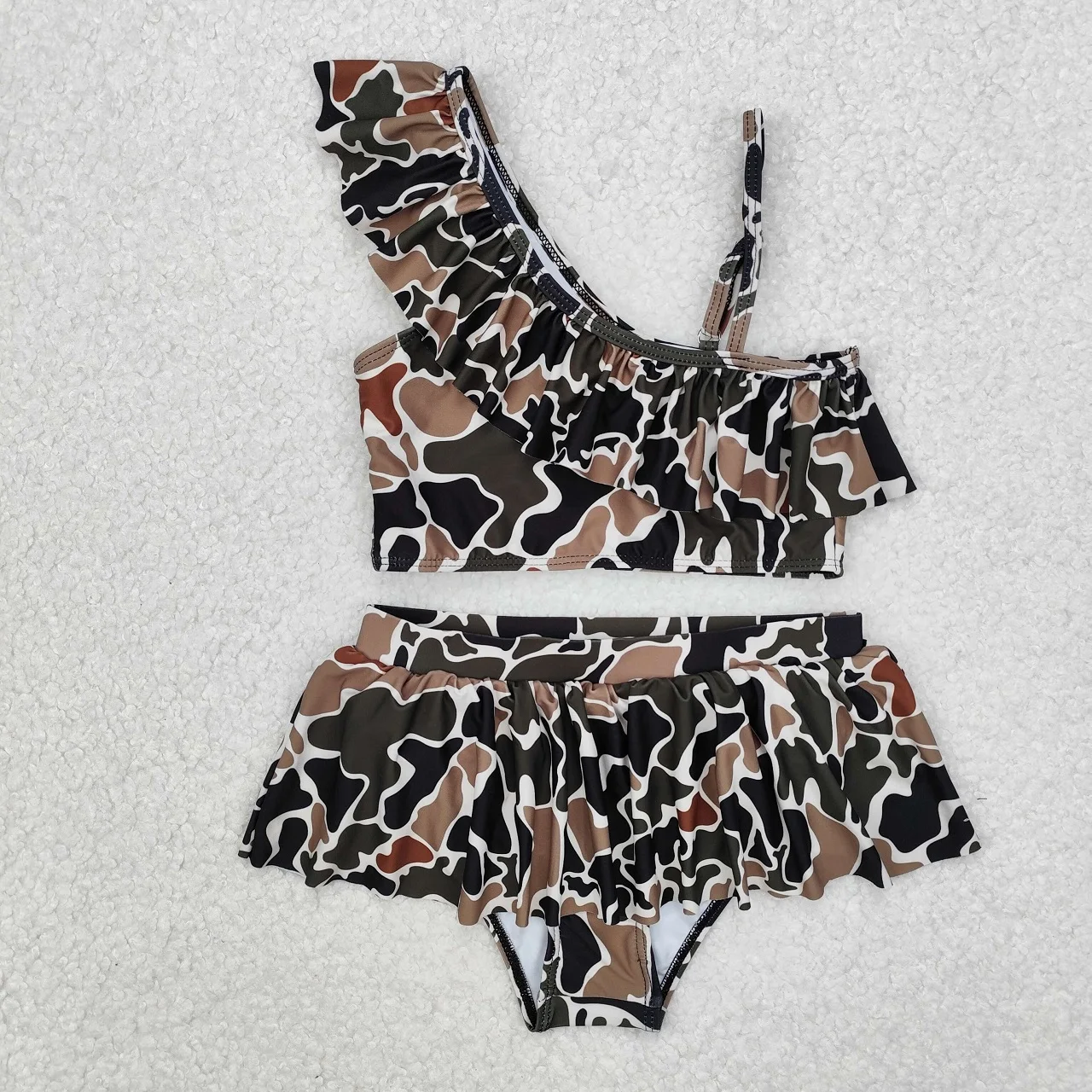 Wholesale Baby Girl Swimwear Infant Toddler Camo Brown Swimsuit Kids Skirt Shorts Skorts Summer Ruffle Set Clothes