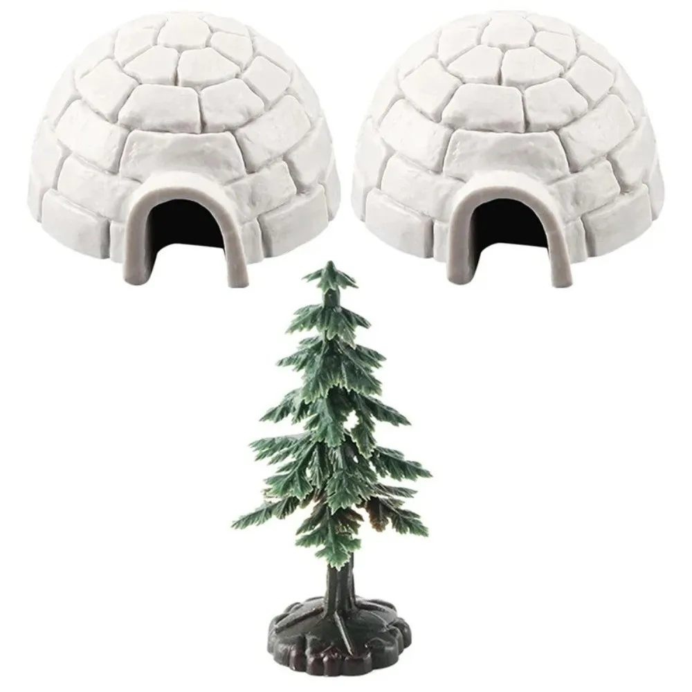 Fish Tank Accessories Realistic Igloos Model North Pole Bear Arctic Figures Arctic Animals House Christmas Tree Figurines Set