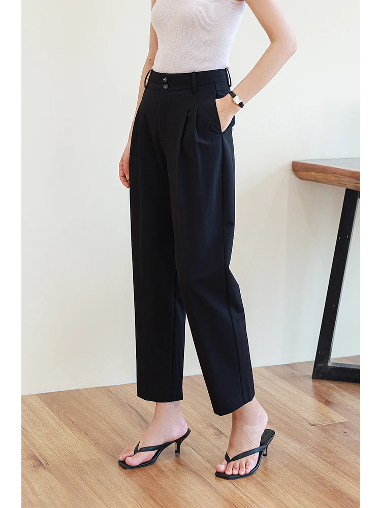 

Retro High Waist Straight Leg Bla Pants Women's Simple Elegance Suit Pants Pear ape Nine Points Pants Autumn 2025