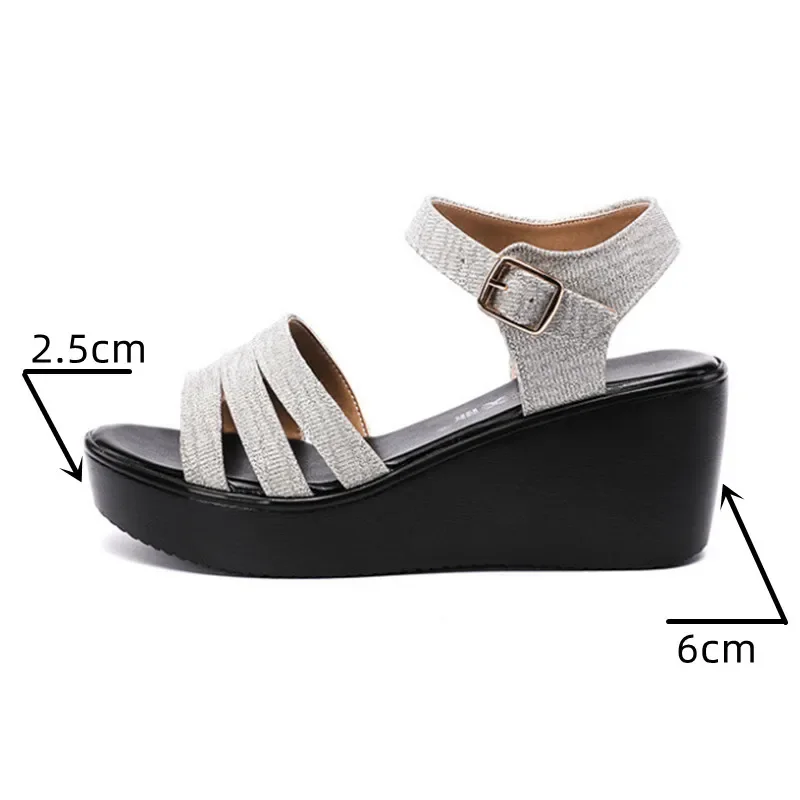 6cm Small Size 32-43 Gold Silver Wedding Office Medium Heels Wedges Shoes for Women Summer 2024 Beach Platform Sandals