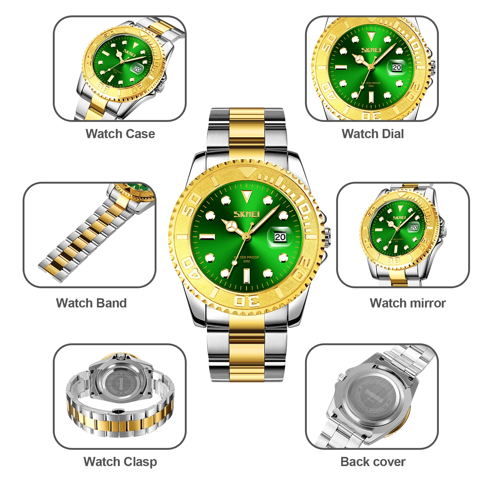 Imagem -03 - Skmei Classic Luxury Green Water Ghost Ver Waterproof Zero Radiação Luminous Rotatable Bezel Quartz Ver 9295