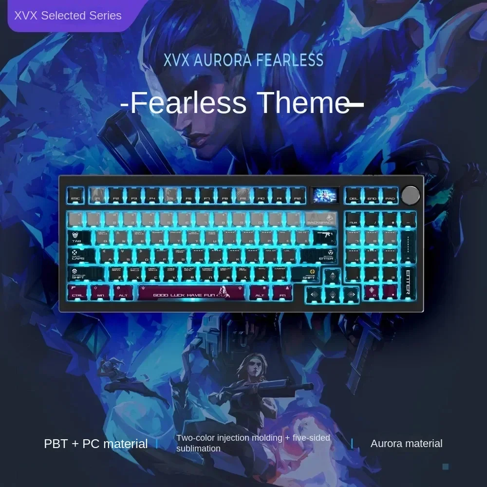 XVX VAL-Aurora Theme 125 Key Cap OEM Profile PC+PBT All Five Side Thermal Sublimation 4 Side Translucent for Customized Keyboard