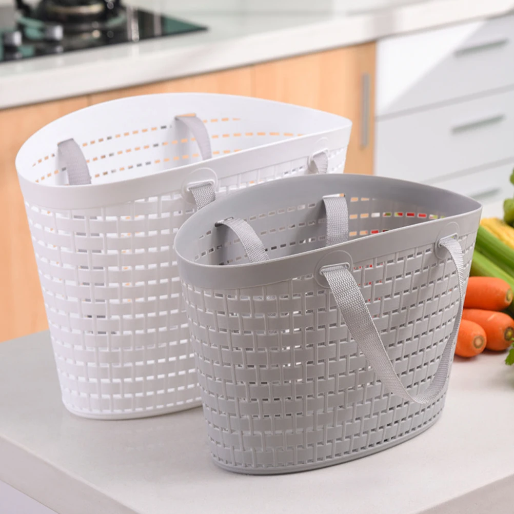

2 Pcs Plastic Shopping Basket Storage Container Organizers for Bathroom Laundry Baskets Shower Toilet with Handles Hollow Out