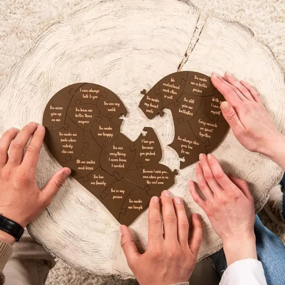 Heart Shaped Sentimental Gift Custom Engraved Wooden Love Puzzle Sentimental Valentine's Day for Wife for Girlfriend for Her