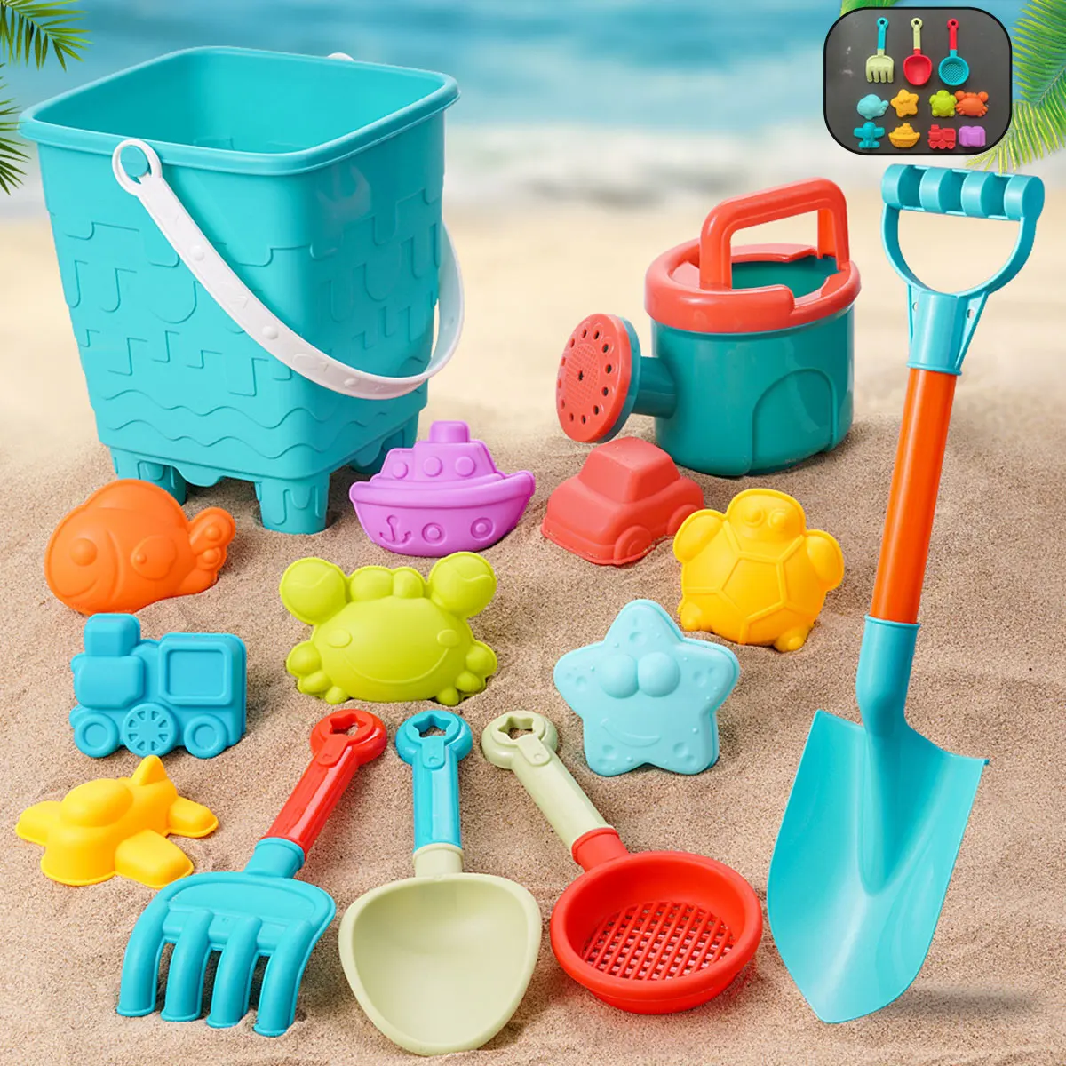14/16PCS Children Beach Toys Summer Outdoor Games Sand Play in Water Bucket Shovels Kids Tools Gift Accessories Color Random