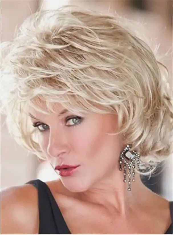 Women Short Fluffy Layered Wavy Synthetic Capless Wigs 10 Inches