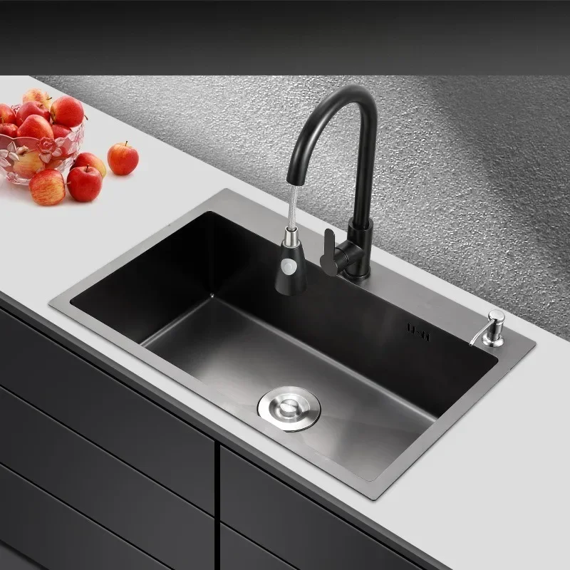 Nano Black Kitchen Sink Single Basin LargeTop Mount Undermount 304 Stainless Steel Wash Basin US EU Kitchenware Kitchen Sink