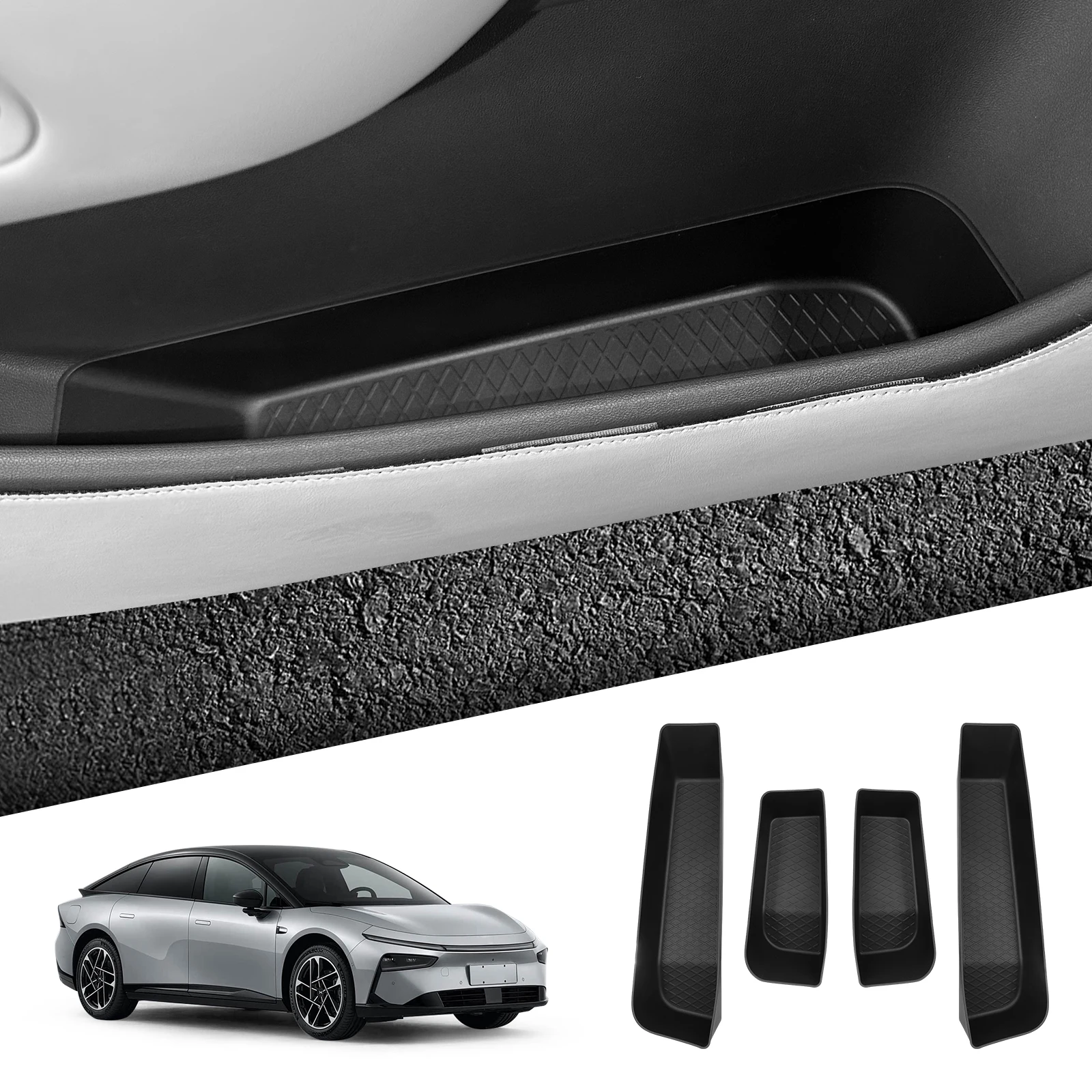 Smabee für Xpeng P7+ 2024-2026 Vordere und Hintere Tür-Aufbewahrungsfächer Auto-Türgriff-Aufbewahrungsbox Organizer TPE Auto-Zubehör Schwarz 4 Stück