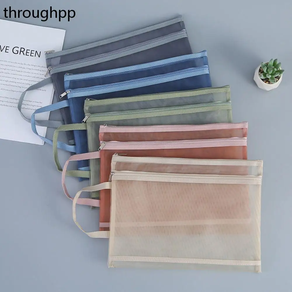 Nylon Mesh Zipper File Pocket A4 Size Stationery Organizer Pouch School Office Supplies