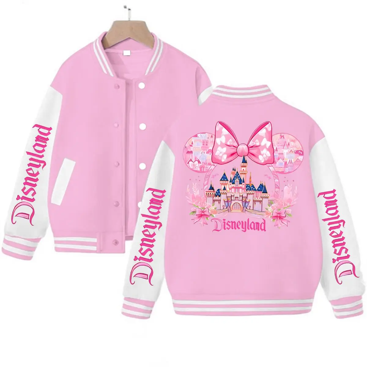 

Aesthetics Minnie Mouse Disneyland Print Baseball Uniform Casual Loose Clothes Women Cartoon Classic Minnie Kids Jackets Gifts